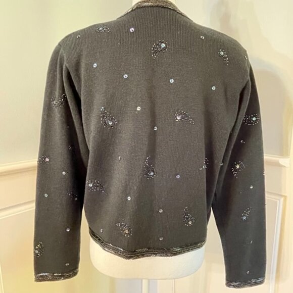 Vintage Lambswool Beaded Cardigan Holiday Party Sweater Small - Picture 4 of 6